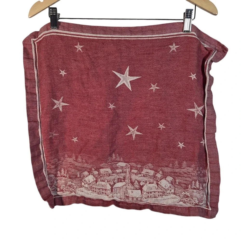 Williams Sonoma Christmas Napkins Set of 8 Red Linen‎ Blend Winter Village Star